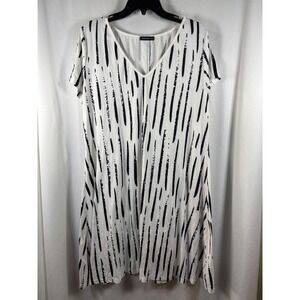 JustFashionNow Black White Stripe Print V-Neck Short Sleeve Midi Dress 2XL NWOT